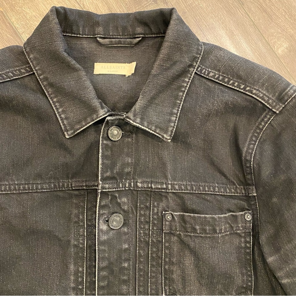 *** SALE! *** 🔥 AllSaints “Bajio” Black Denim Jacket - Size XL (Slim) - Picture 2 of 8